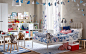 Decorate your children’s bedroom with new blue and white SÅNGLÄRKA textile series, including floral bedsheets and semi-sheer curtains that have blue and pink butterflies.