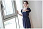 2014春装新款复古韩版修身长袖裙子通勤圆领撞色连衣裙