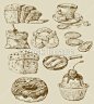 Food set - Originoo 图片详情#甜点# #插画# #素描# #手绘# #面包# #下午茶#