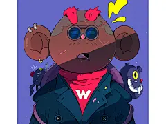 坡。 2d 背包卡通人物 characterdesign 眼镜头发 haristyle 插画插画 plushie 紫红色
