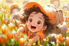 儿时春游儿童假期玩耍插画图片
