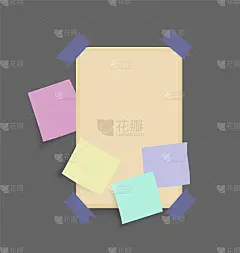 纸币贴纸。在纸上放置备忘录信息。空白的粘性地方做清单和办公室通知或信息板