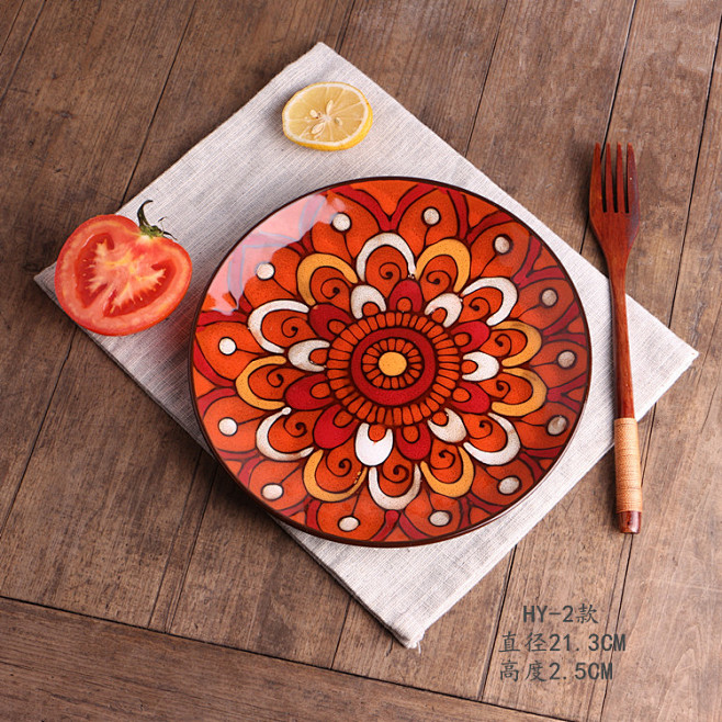 创意个性西式手绘陶瓷盘子8寸餐盘菜盘复古...