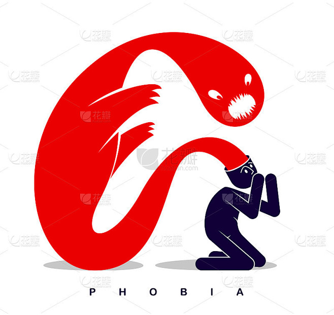 精神问题如恐惧症、精神病、精神分裂症、幻觉等矢量概念插画以扁平时尚的风格，精神病学和心理学寓言，人与