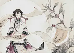 手绘、古风、水墨、人物、插画、封面、场景