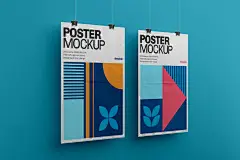 立式悬挂A4海报宣传单样机ps素材智能贴图模板Vertical Poster Mockup Set