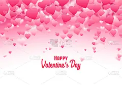 情人节贺卡或相框上喷有粉红色和红色的模糊心形。2月爱情主题横幅，14对情侣节日庆祝。