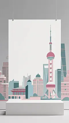 展台，场景，电商背景，矢量图，插画，上海地标，竖屏，zxs (11)