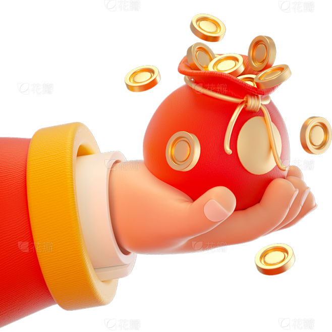 除夕&春节卡通3D钱袋金元宝元素