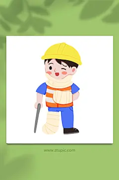 受伤卡通安全生产人物元素插画