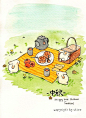 中秋要到啦~~~~~~~可爱的小兔兔和月饼盒茶的水彩插画。【阿团丸子】