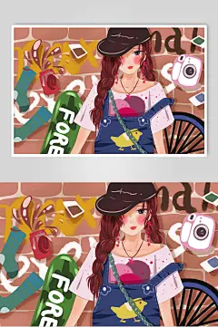 清新手绘高端大气卡通人物场景插画
