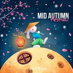 美丽的中秋节玉兔插画背景矢量图设计素材