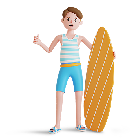 卡通创意3D免抠立体人物夏天旅游海滩度假...