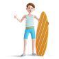 卡通创意3D免抠立体人物夏天旅游海滩度假冲浪插画图标PS设计素材-淘宝网