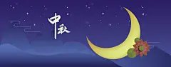 唯美扁平化中秋节中式建筑灯笼月亮兔子荷花背景海报模板矢量素材