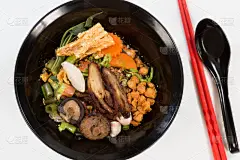 素食,面条,炸豆腐,胡萝卜,水平画幅,橙色,无人,正上方视角,熟的,黑色