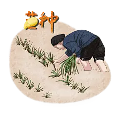 芒种卡通农民耕种插秧水彩