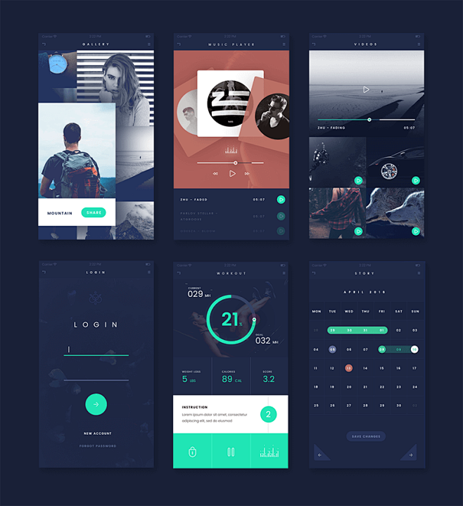 酷黑风格APP UI kit - #音乐...