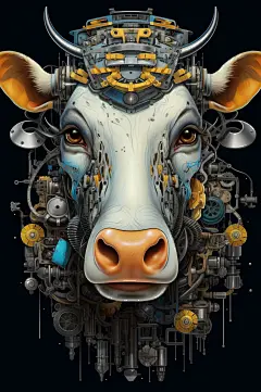 AI数字艺术十二生肖机械牛动物图片-众图网