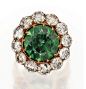 GOLD, DEMANTOID GARNET AND DIAMOND RING