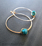 Turquoise earrings - genuine turquoise hoop earrings gold silver 1.25