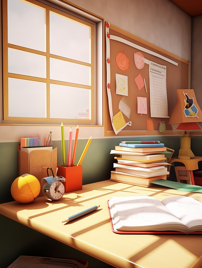 teacher desk background screenshot school desk, in the style of vray