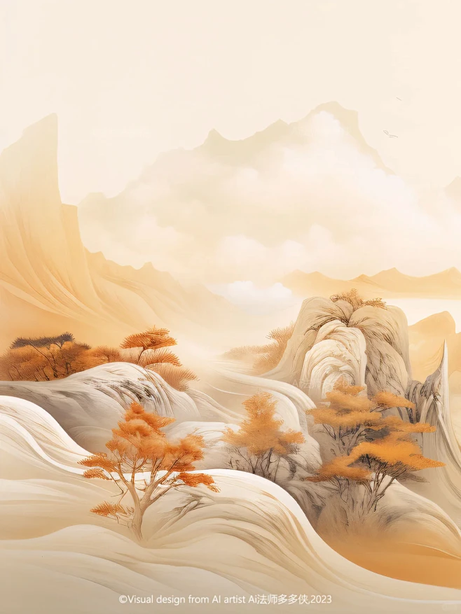 东方美学-国色橙|国风山水风景背景图-花瓣网