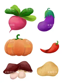 蔬菜插画  - 源文件下载【酷图网】蔬菜插画,茄子,辣椒,土豆,红萝卜,香菇,蘑菇,南瓜