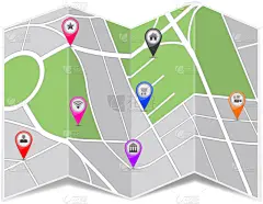 折叠的,拉镜头,都市风景,街道图,文档,路,商店,矢量,奉承