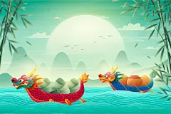 矢量卡通手绘端午节龙舟节赛龙舟粽子划桨中国传统节日