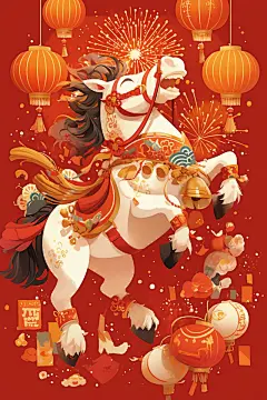 AI灯笼2026年喜庆丙午年马年卡通插画-花瓣网