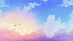 水彩插画治愈唯美天空插画云海梦幻温暖唯美桌面壁纸