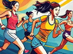 AI数字艺术跑步锻炼的女人卡通插画