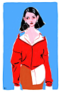 Bijou Karman. US. 2016. gouache. I love this artist's style. The colour blocking, the thin white spaces that break up the colours (almost reminiscent of teared, layered paper) and the emotion(less)al facial expressions.