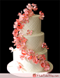 Cascading Pink Dogwood Wedding Cake
