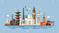 绘画插图,国际著名景点,计算机图标,明信片,扁平化设计,名声,纪念碑,旅行者,异国情调,过去