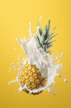 AI数字艺术菠萝果汁酸奶液体飞溅模型