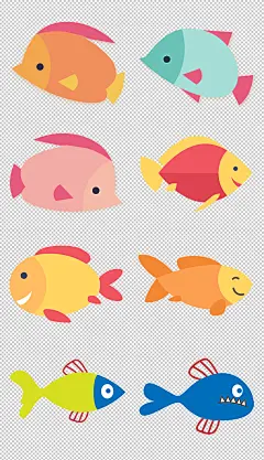 彩色卡通可爱海洋小鱼图片PNG素材PSD