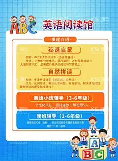 英语阅读海报  - 源文件下载【酷图网】卡通,人物,小孩,英语,字母,英语海报