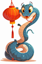 AI数字艺术新年蛇年卡通蛇插画