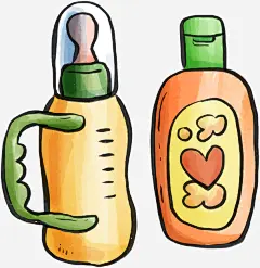手绘婴儿生活用品_新图网 https://ixintu.com 水彩笔风格 奶瓶 沐浴露 插画 矢量图案 婴儿用品