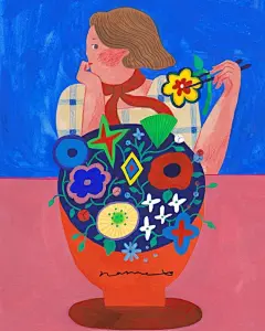 #恋物插画# 韩国插画师Bohyeon Kim喜爱用饱满浓郁色彩的铺满纸张。在这个彩色王国里诞生的女孩子们，脸颊时常挂着鲜艳的腮红。她们所在世界是蛋糕、兔子、花朵、海浪组成的少女奇异乐园，似乎活泼可爱的小精灵永远都会在这里四处飘荡✨ ​​​
ins:Namebogle ​​​​