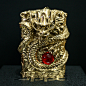 Japanese Handcraft Master Brass Red Ruby Dragon Jacket Zippo Lighter