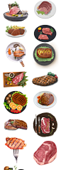 122款美食西餐牛排仙牛肉肉类餐厅美食海报插画透明PNG设计素材-淘宝网