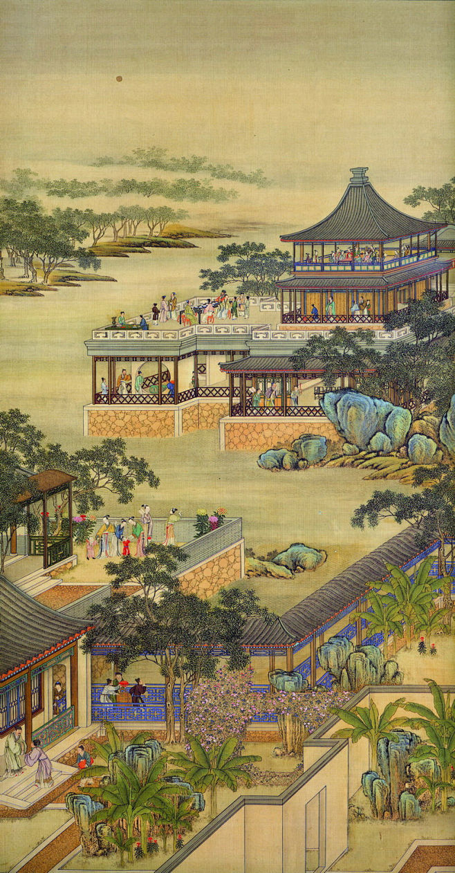 清雍正十二月行乐图八月赏月