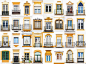 32种欧式窗户的外部装饰图，黄色系，窗户样式图，设计参考。