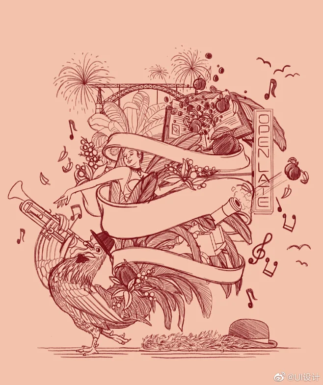 复古的木刻版画质感插画-花瓣网