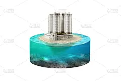 水下的蓝色海水与小岛和现代建筑_5099339707