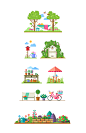 Vector garden story : Summer garden landscapes, objects and icon set. Vector flat illustration